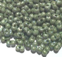 25 grams of 3x7mm Marble Green Lustre Farfalle Seed Beads